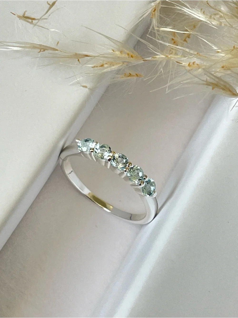 Natural Blue Topaz 925 Sterling Silver half eternity band Ring US:7